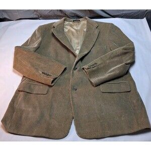 VTG‎ Statements Men Wide Wale Corduroy Blazer Jacket Tan Khaki Dark Academia 48R
